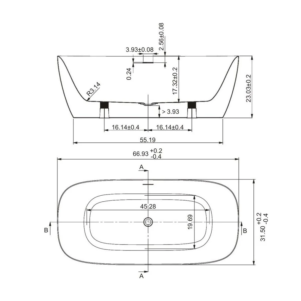 White Free Standing Acrylic Bathtub 67" x 31.5" x 23" - Image 3